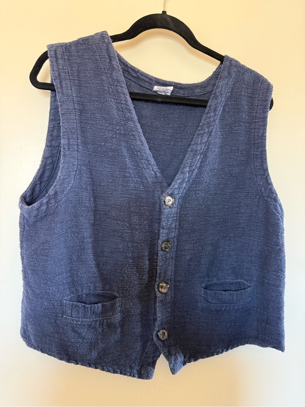 CP Shades Navy Linen Blend Button-Front Vest with Pockets